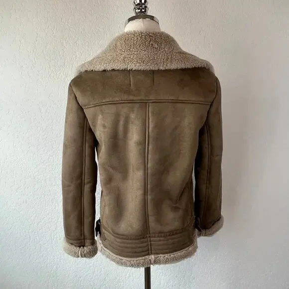 Zara Neutral Moto Jacket size XS Shearling - Picture 8 of 12